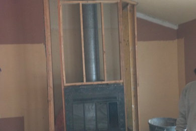 Build fireplace surround,shelves,drawer,cabinets