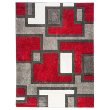 Well Woven Ruby Imagination Squares Rug, Red, 7'10"x9'10"