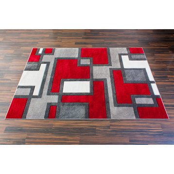 Well Woven Ruby Imagination Squares Rug, Red, 7'10"x9'10"