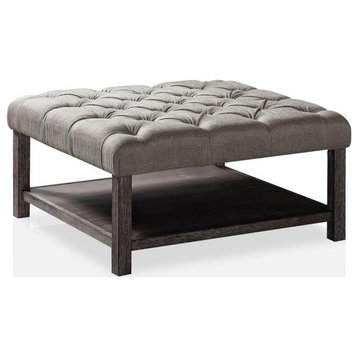 Furniture of America Hoylton Wood Ottoman in Antique Washed Gray and Light Gray
