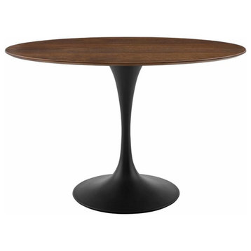 Hawthorne Collections 48" Oval Top Modern Metal Dining Table in Black/Walnut