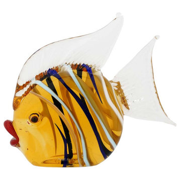 GlassOfVenice Murano Glass Striped Round Fish - Topaz Brown