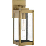 Quoizel - Quoizel WVR8405A Westover 1 Light Outdoor Lantern - Antique Brass - The clean lines and hand-riveted accents make the Westover a modern industrialist's dream. This solid brass construction features long rectangular framework with clear glass panels that provide an unobstructed view of the lantern's sleek interior. The choice of earth black or antique brass finishes further enhances the versatility of this refined collection.