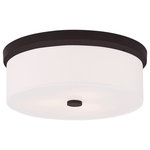 Livex Lighting - Meridian Ceiling Mount, Bronze - This timeless, transitional style flush mount is great for any style of decor. An hand crafted off white fabric hardback shade is paired handsomely with an brushed nickel finish, so you can give your home warm, even illumination. Perfect for entryways, hallways, and more.