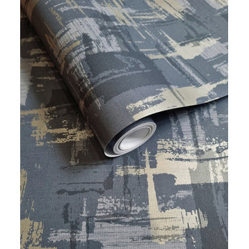 Weathered Surface Abstract Geometric Wallpaper, Navy, Sample