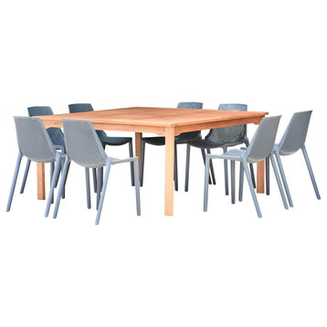 Amazonia Eagle 9-Piece Eucalyptus Square Dining Set With Gray chairs