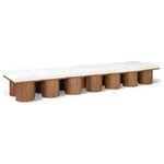 Meridian Furniture - Pavilion Black Boucle Fabric Bench, Cream, Walnut Brown Finish, 126" W X 31" D X 17.5" H - Bring valuable seating and remarkable style to your space with this cream Pavilion boucle fabric bench, an exquisite balance of style and usability for the entryway, bedroom, and beyond. Crafted from oak veneer with a walnut brown finish, this bench has a 4-inch-thick seat cushion that's channel-tufted for a touch of luxury. The bench's columnar bases add a dash of art deco design, making it a captivating focal point in any room.