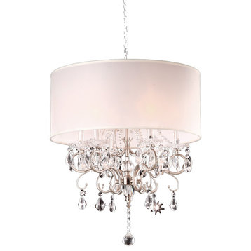 Glam Silver Crystals and White Shade Chandelier