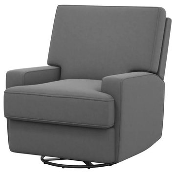 Modern Recliner Glider Chair, Square Design With Swiveling Coil Seat, Dark Gray