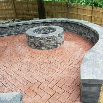W-Stamped Concrete Patio, Walkway, Block Wall and Block Fire-Pit