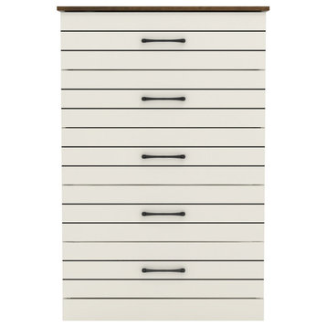 Elis 5 Drawers 31.5 in. Wide Chest of Drawer, Ivory With Knotty Oak