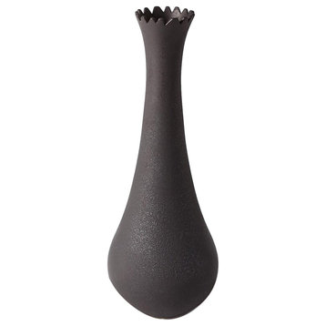 Elegant Modern Black Minimalist Tapered Round Vase Large 24" Textured Graphic