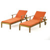 Noble House Perla Outdoor Chaise Lounge in Teak and Orange (Set of 2)