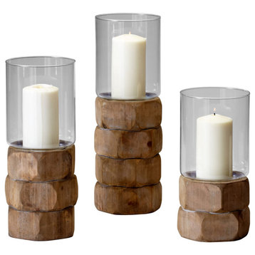 Large Hex Nut Candleholder in Natural Wood
