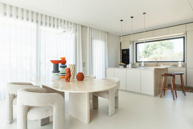 Inspiration for a huge contemporary open concept concrete floor and beige floor living room remodel in Other