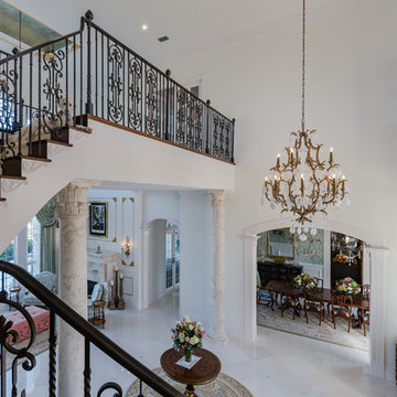 Amish Built Stair Product With Custom Wrought Iron Balustrade, Scroll Appliques