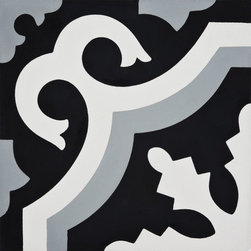Moroccan Mosaic and Tile House - Tanger Handmade Cement Tile, Black/Gray, Sample - Wall And Floor Tile