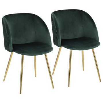 Fran Pleated Waves Chair, Set of 2, Gold Metal, Emerald Green Velvet