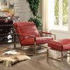 Quinto Stainless Steel and Top Grain Leather Accent Chair, Antique Red