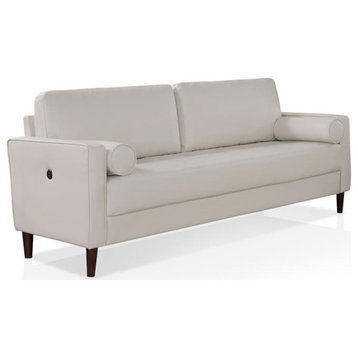 Furniture of America Oppio Faux Leather Sofa with USB Port in Ivory