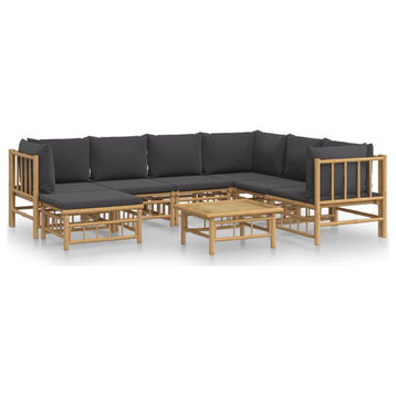 vidaXL Patio Furniture Set 8 Piece Sectional Sofa with Dark Gray Cushions Bamboo