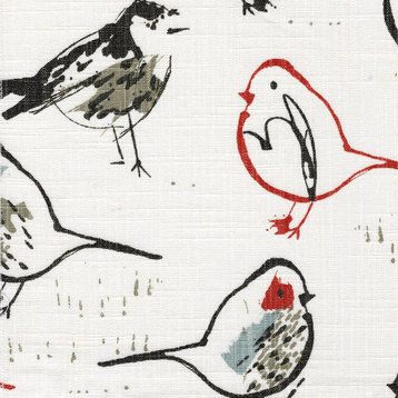 Fabric Sample Bird Toile Scarlet Red Chinoiserie Cotton Linen