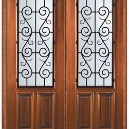 Prehung Double Door 96 Wood Mahogany St. Charles 2/3 Lite - Front Doors