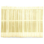 Emelia Sheer Solid Yellow Kitchen Curtain, 36" Tier - This solid kitchen curtain is made of very sheer voile polyester. The matching valance and swag pair are sold separately from the bottom tiers or can be used alone to accent the window. The bottom tiers are available in 24" long tier or 36" long tier. The picture shows: one swag (pair) + two valances in between over two tier (pairs). as sheer curtains look best when very full.
