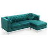 Pompano Velvet Button Tufted Sofa with Chaise, Green