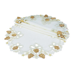 Xia Home Fashions - Gilded Pines Embroidered Cutwork Christmas Doilies, 12" Round, Set of 4 - Placemats