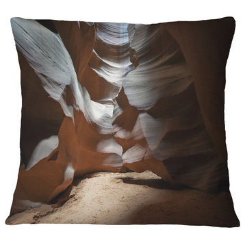 Antelope Canyon Dark Inside Landscape Photo Throw Pillow, 18"x18"