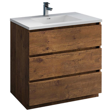 Fresca Lazzaro 36" Modern Wood Bathroom Cabinet with Integrated Sink in Brown