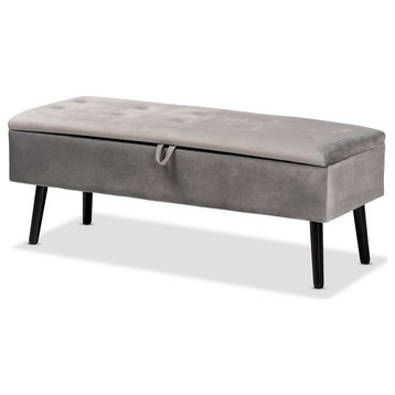 Amani Contemporary Velvet Fabric Storage Bench, Gray