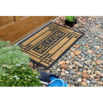 Natural Black Moulded Rubber Coir Welcome Doormat, 18"x30"