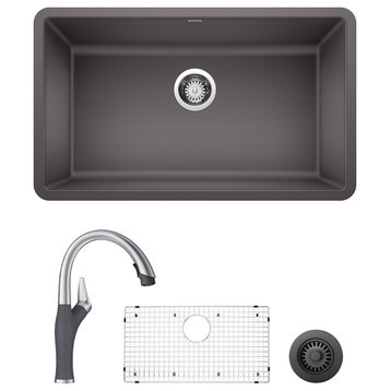 Blanco Precis Single Sink Kit with Pull-Down Faucet, Cinder