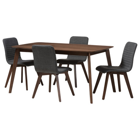Sugar Walnut Wood Finished 5-Piece Dining Set, Dark Gray