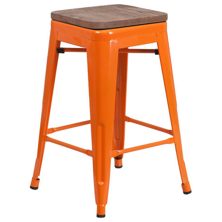 24" Orange Metal Counter Stool