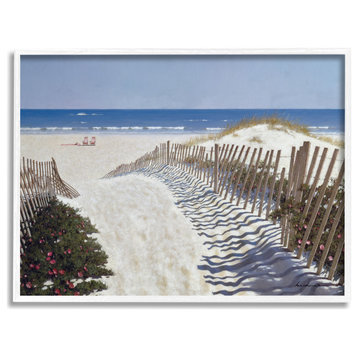 Fenced Pathway to Beach Summer Nautical Painting, 14 x 11