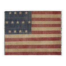 EORC Hand-knotted Wool Red Casual Flag American Flag Rug, Rectangular 8'x10'