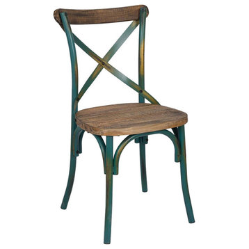 Set of 2 Wood Side Chair, Antique Turquoise/Antique Oak