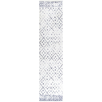 Juba Moroccan Geometric Diamond Ivory/Gray 2 ft. x 8 ft. Runner Rug