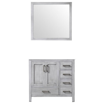 Jacques 36" Distressed Gray Single Vanity, No Top and 34" Mirror, Left Version