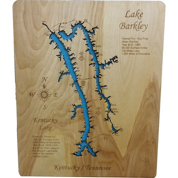 Wood Map Wall Hanging, Lake Barkley Kentucky and Kentucky Lake Tennessee, Small