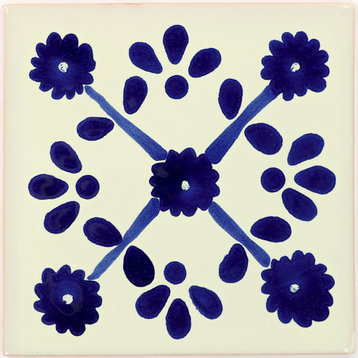 Tierra y Fuego Handmade Ceramic Tile, 4.25x4.25" Blue Marguerite, Box of 45