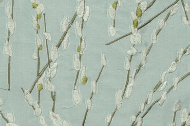 Light Blue Custom Made Embroidered Dupioni Silk Curtains