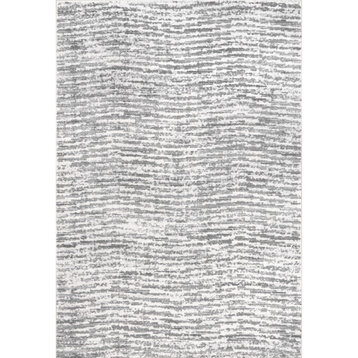 nuLOOM Avelina Abstract Stripes Machine Washable Area Rug, Light Gray 3' x 5'
