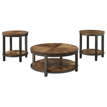 Roybeck Table Set, Coffee Table and 2 End Tables, Light Brown/Bronze