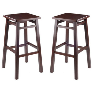 Home Square 2 Piece Transitional Square Solid Wood Bar Stool Set in Walnut