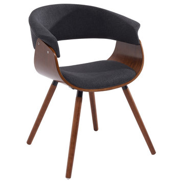 Mid-Century Fabric and Bentwood Accent/Dining Chair, Charcoal and Walnut