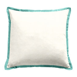 White Outdoor Pillow with Aqua Flange - Outdoor Cushions And Pillows